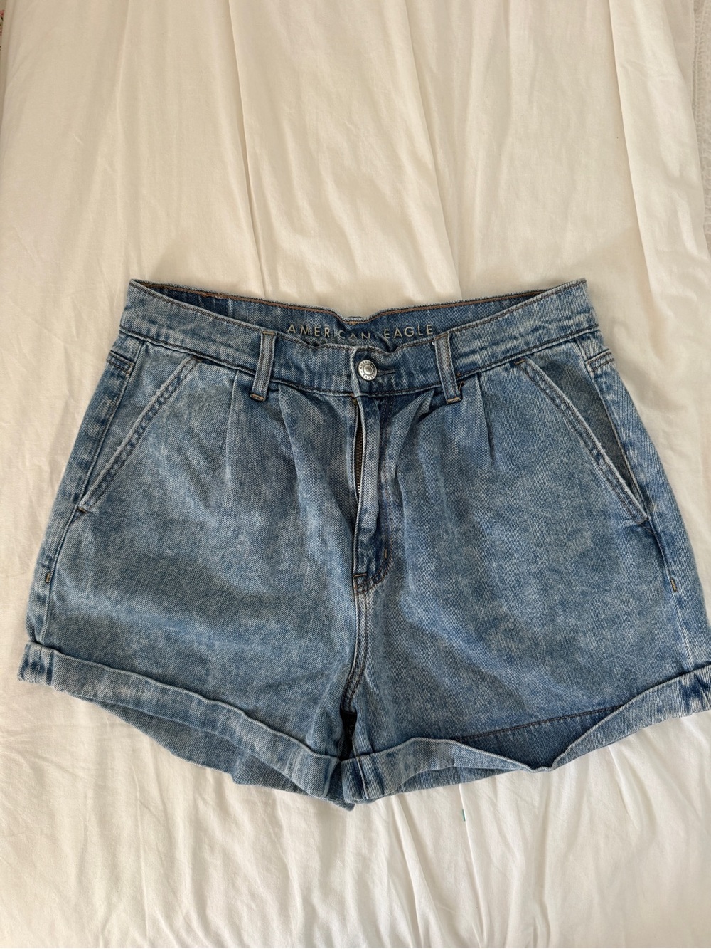 American Eagle Outfitters Light Blue High-Waist Denim Shorts